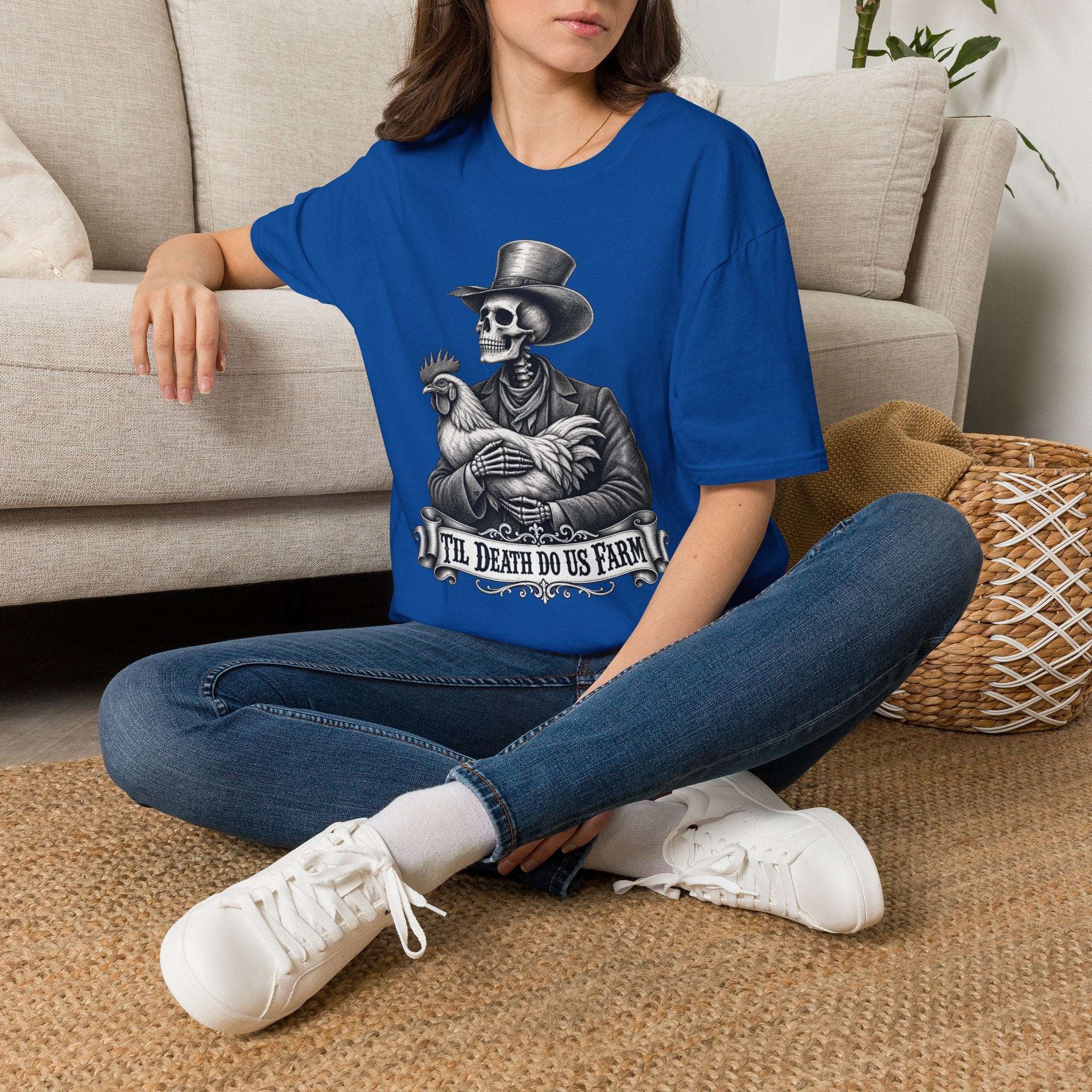 Til Death Do Us Farm – Skeleton & Chicken Funny Farm Tee 💀🐓