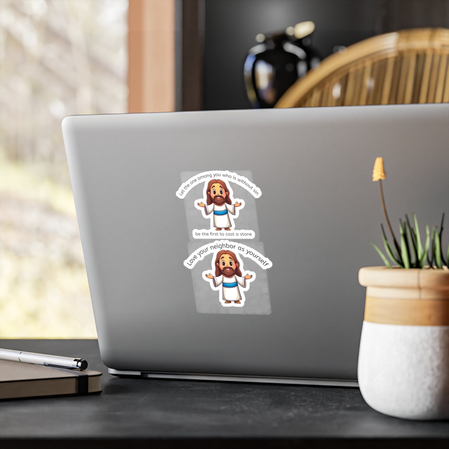 Jesus Cartoon Sticker Set — “Let the one among you who is without sin be the first to cast a stone” & “Love your neighbor as yourself” [...]