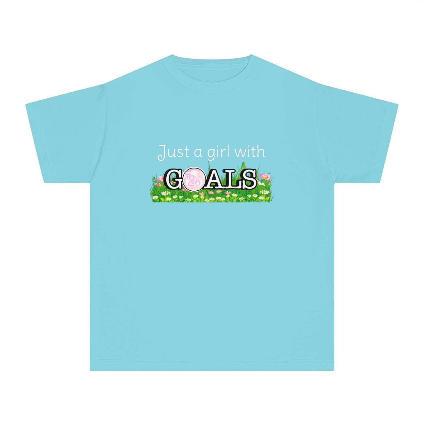 Just a Girl with Goals Youth T-Shirt - Soccer-Themed Tee for Young Athletes