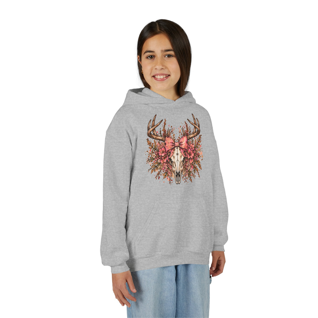 Wildflower Deer Skull Antlers Youth Hoodie