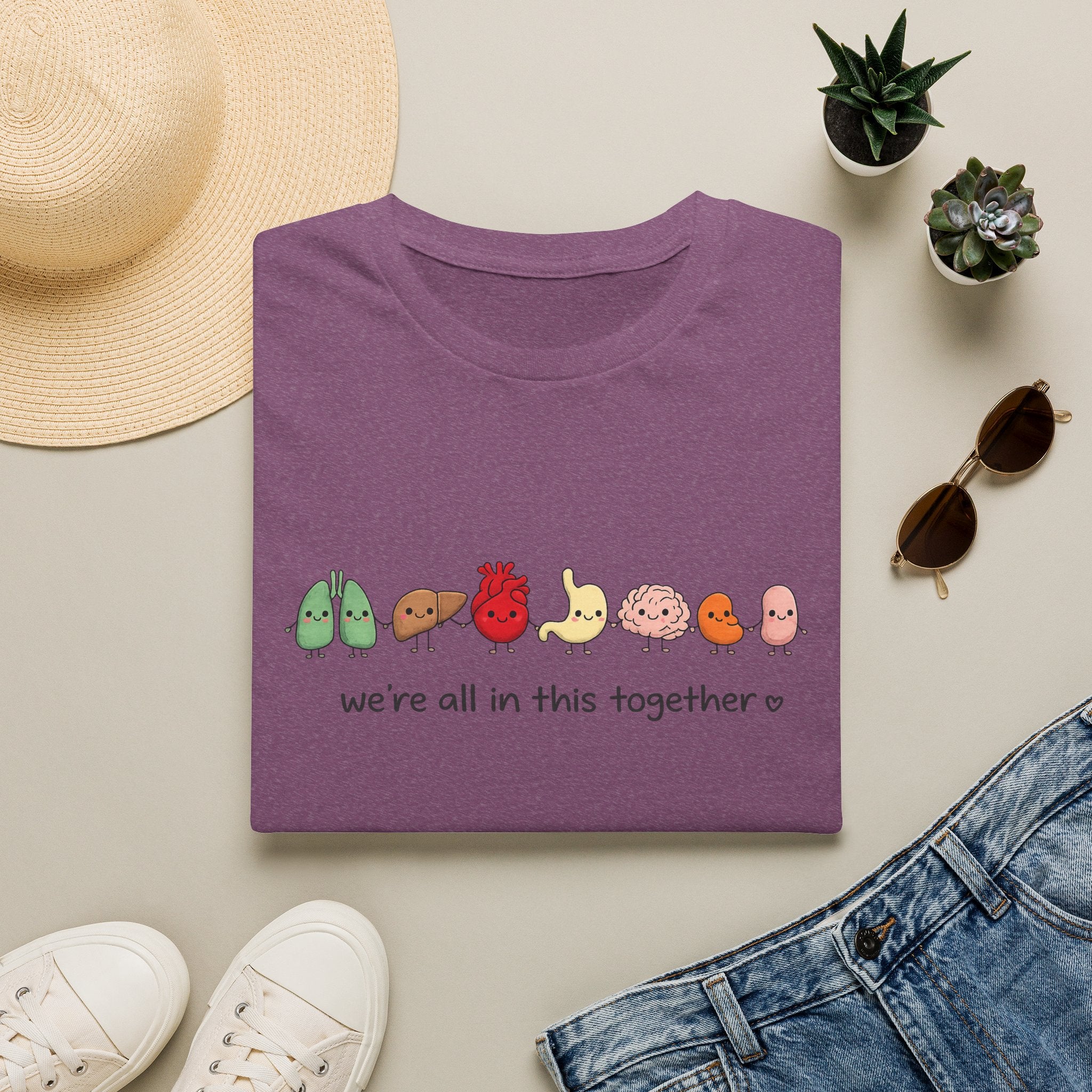 We're All in This Together Cute Organ Organs T-Shirt HEATHER COLORS