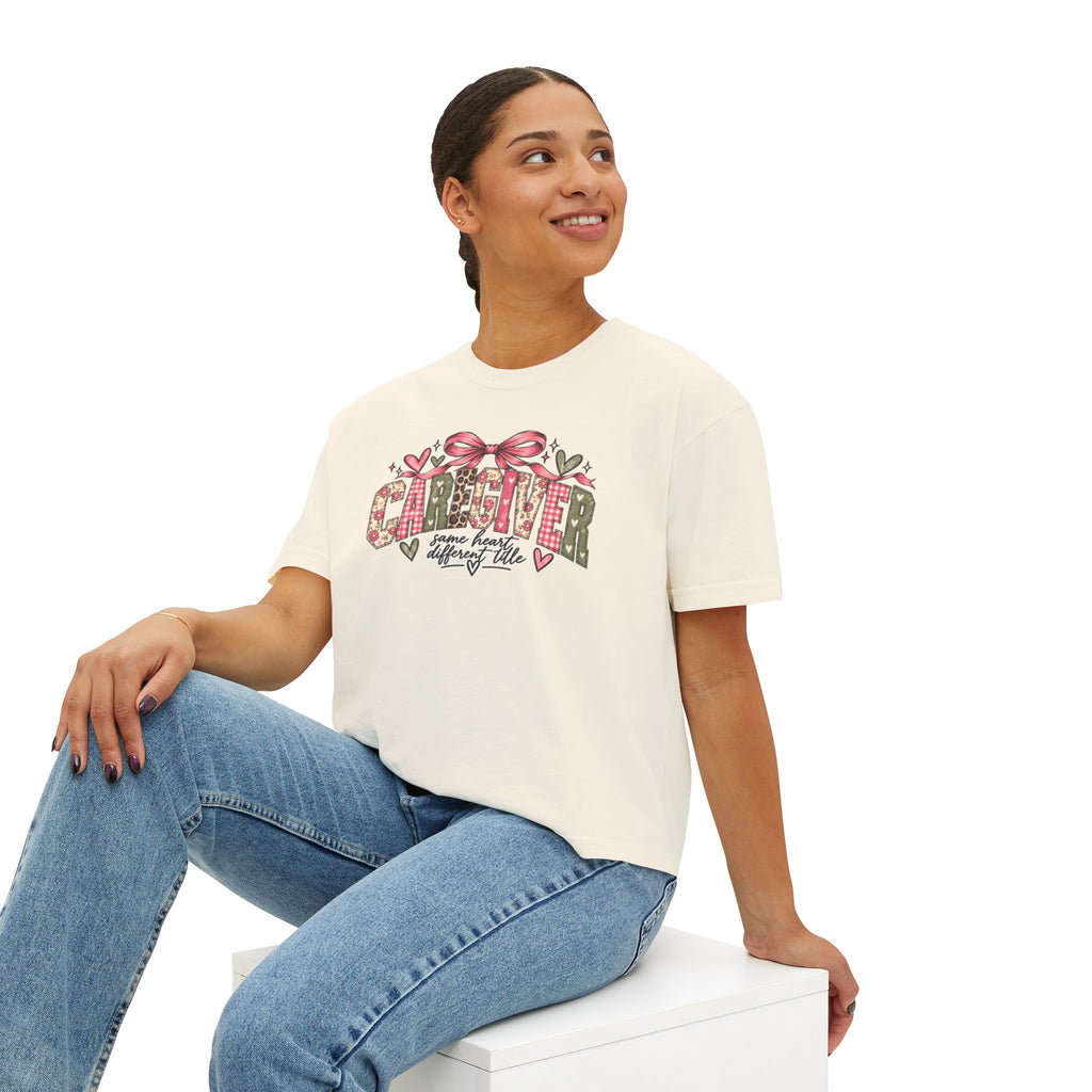 Caregiver — Same Heart, Different Title | Comfort Colors Boxy Tee