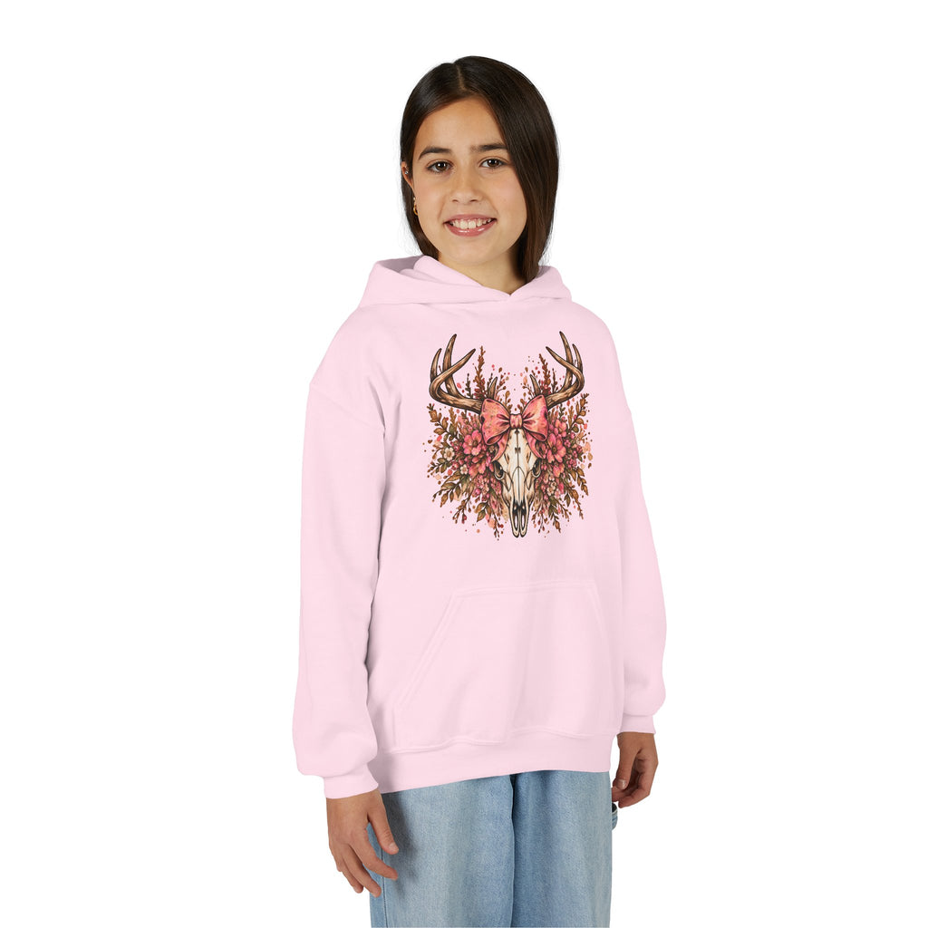 Wildflower Deer Skull Antlers Youth Hoodie