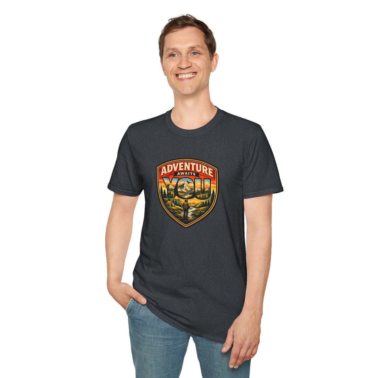 Adventure Awaits You Vintage Mountain Tee | Outdoor Graphic Shirt | Hiking Camping Nature Shirt