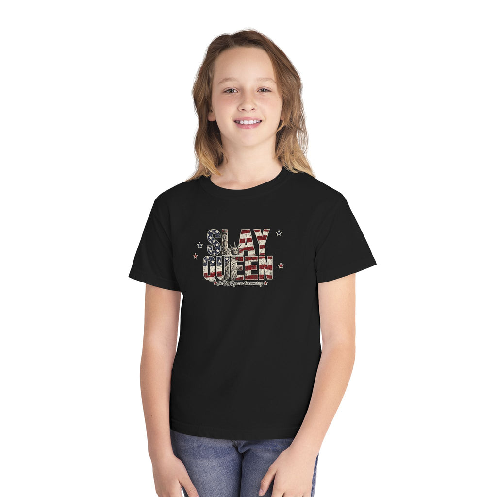 Youth "Slay Queen" Floral Flag T-Shirt