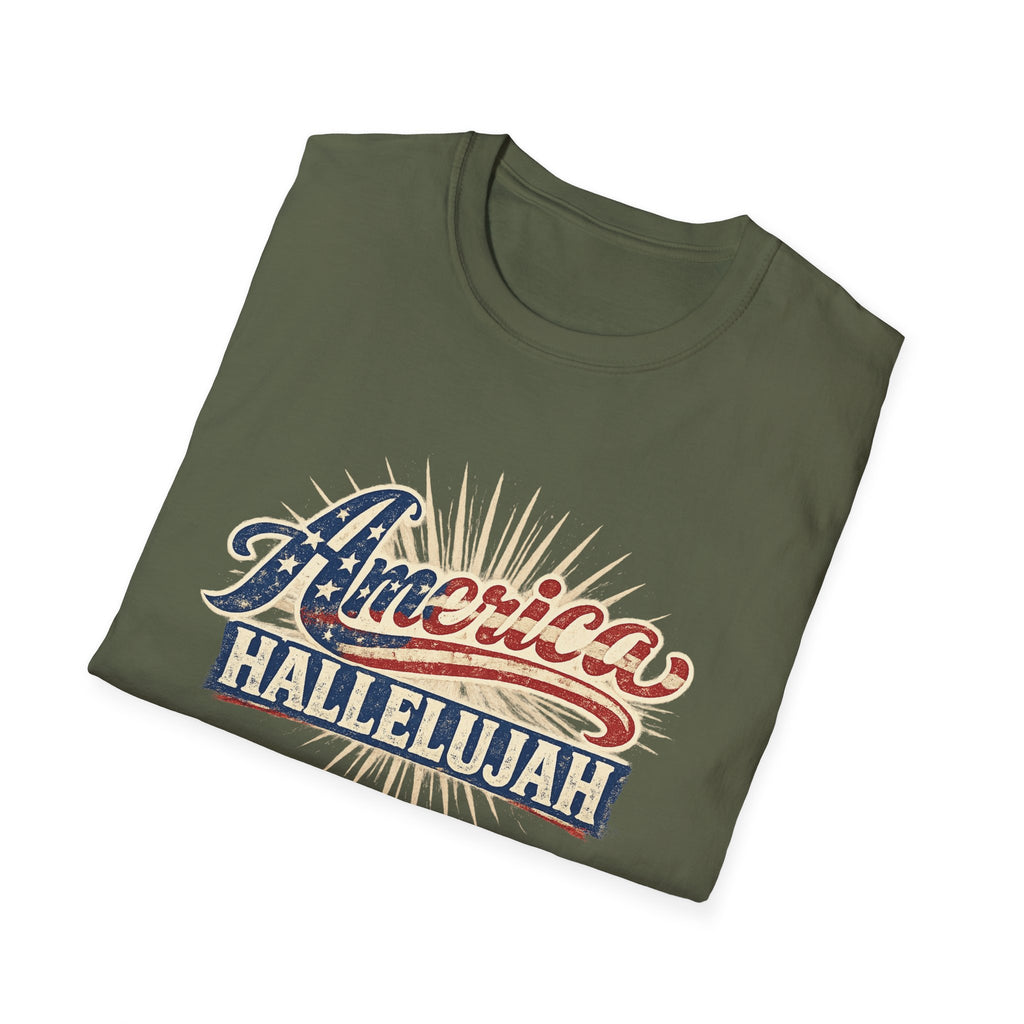 America Hallelujah T-Shirt — Patriotic USA Flag Retro Tee