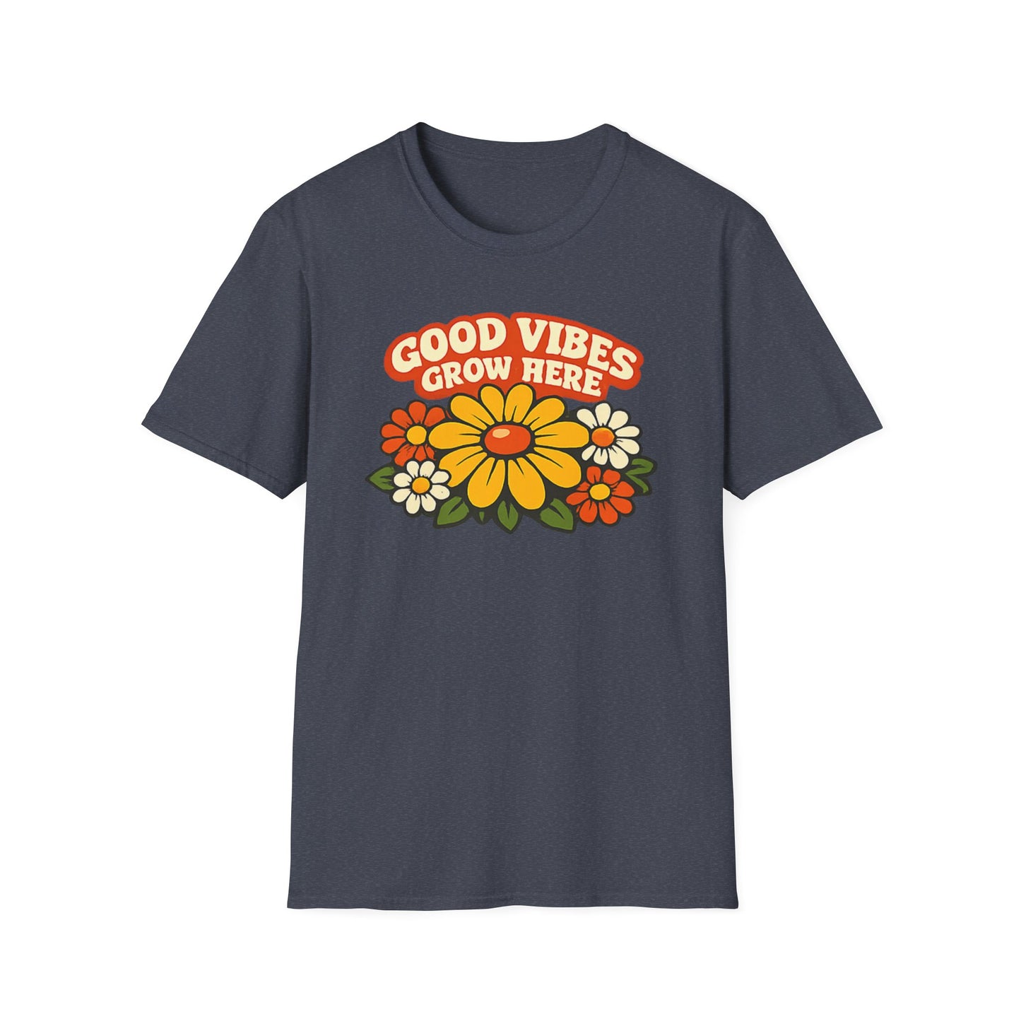 Good Vibes Grow Here Retro T-Shirt — 60s/70s Vintage Floral Tee
