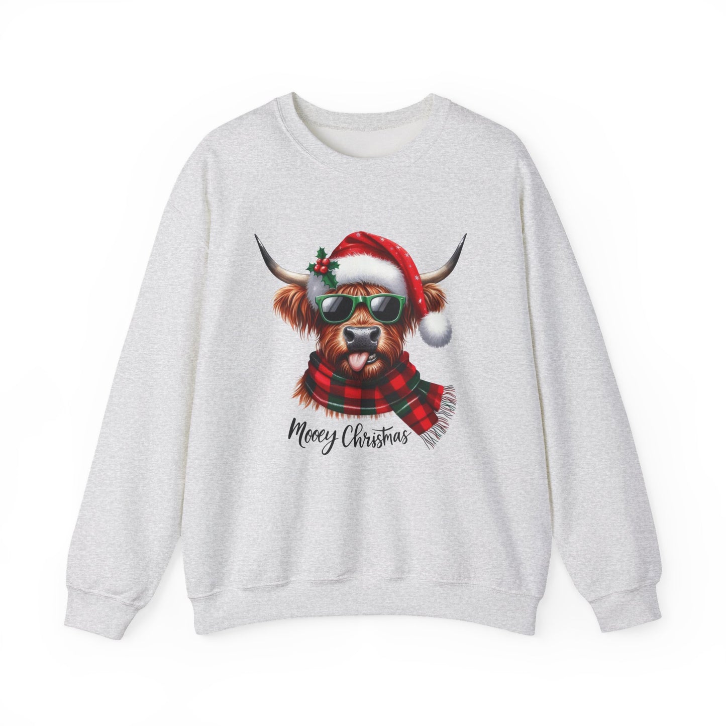 Christmas Highland Cow Sweatshirt – 'Mooey Christmas' Holiday Crewneck