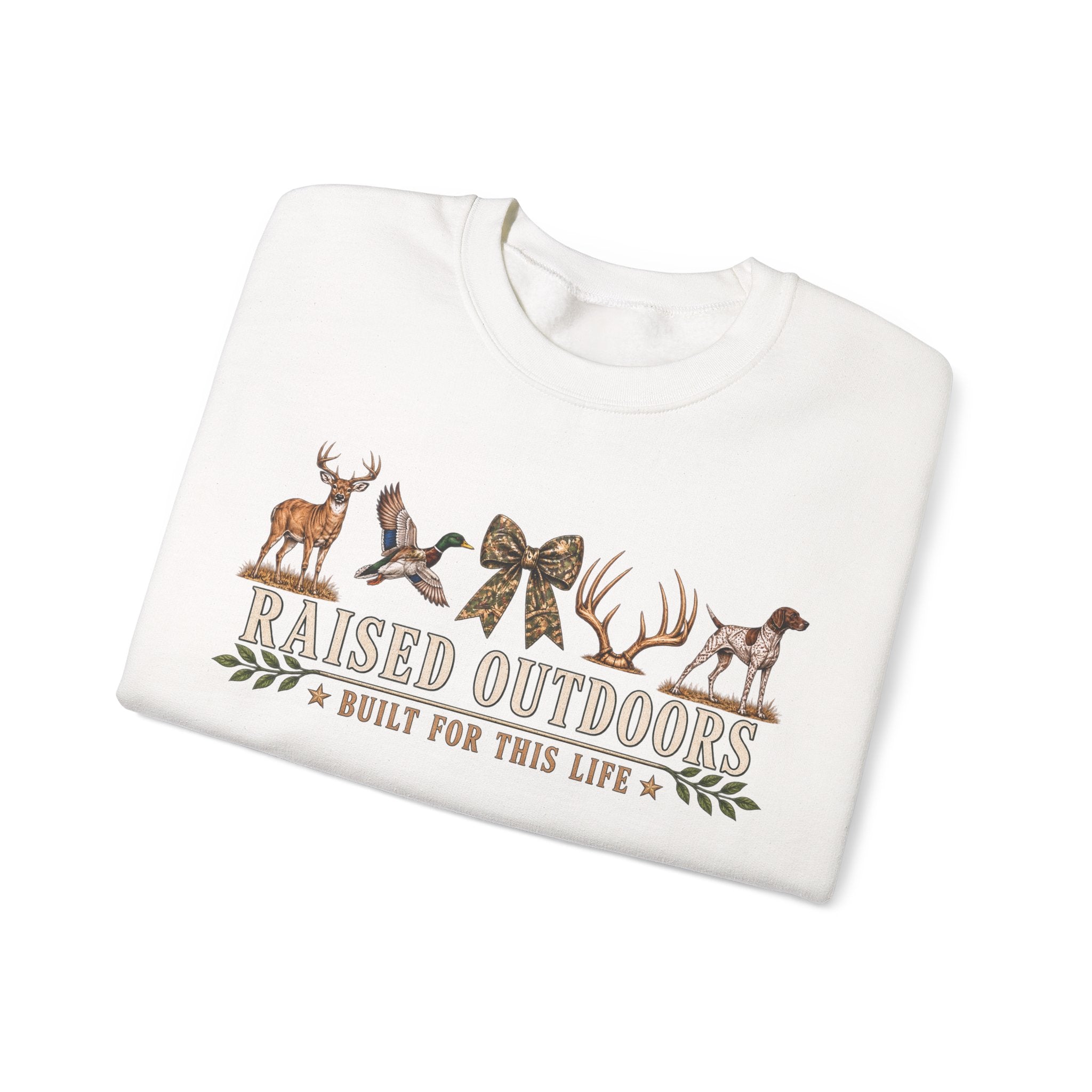Raised Outdoors Crewneck Sweatshirt — Hunting & Nature Lovers Graphic