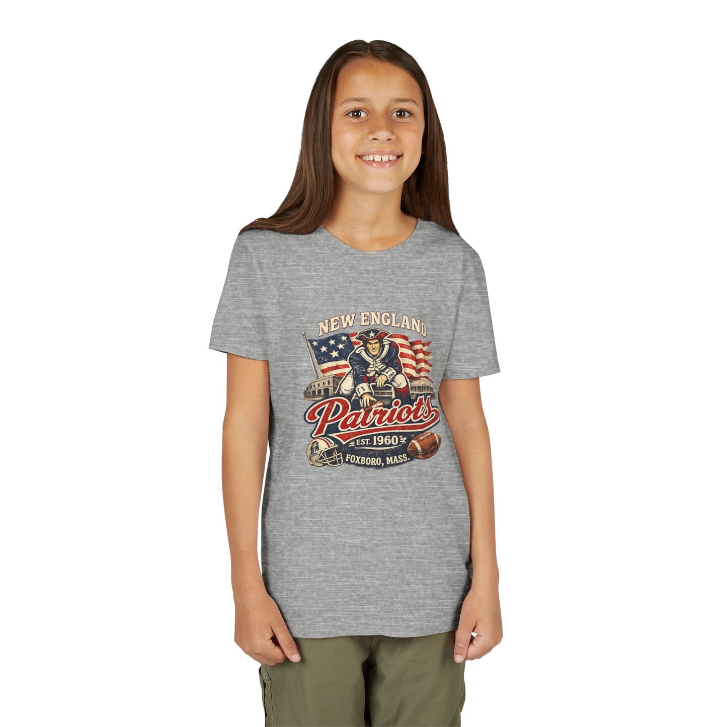 Youth Patriots T‑Shirt – New England Football Vintage Flag Design