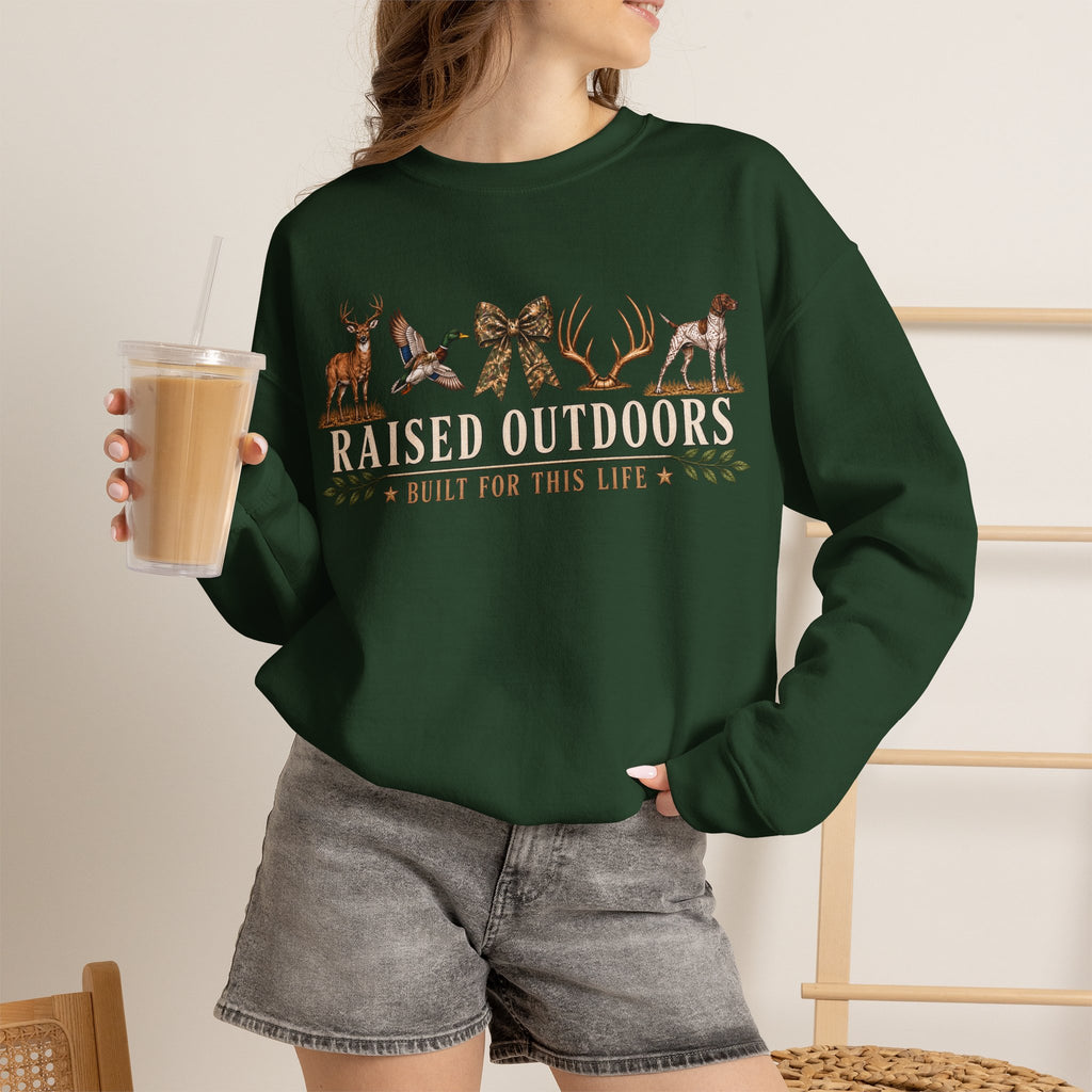 Raised Outdoors Crewneck Sweatshirt — Hunting & Nature Lovers Graphic