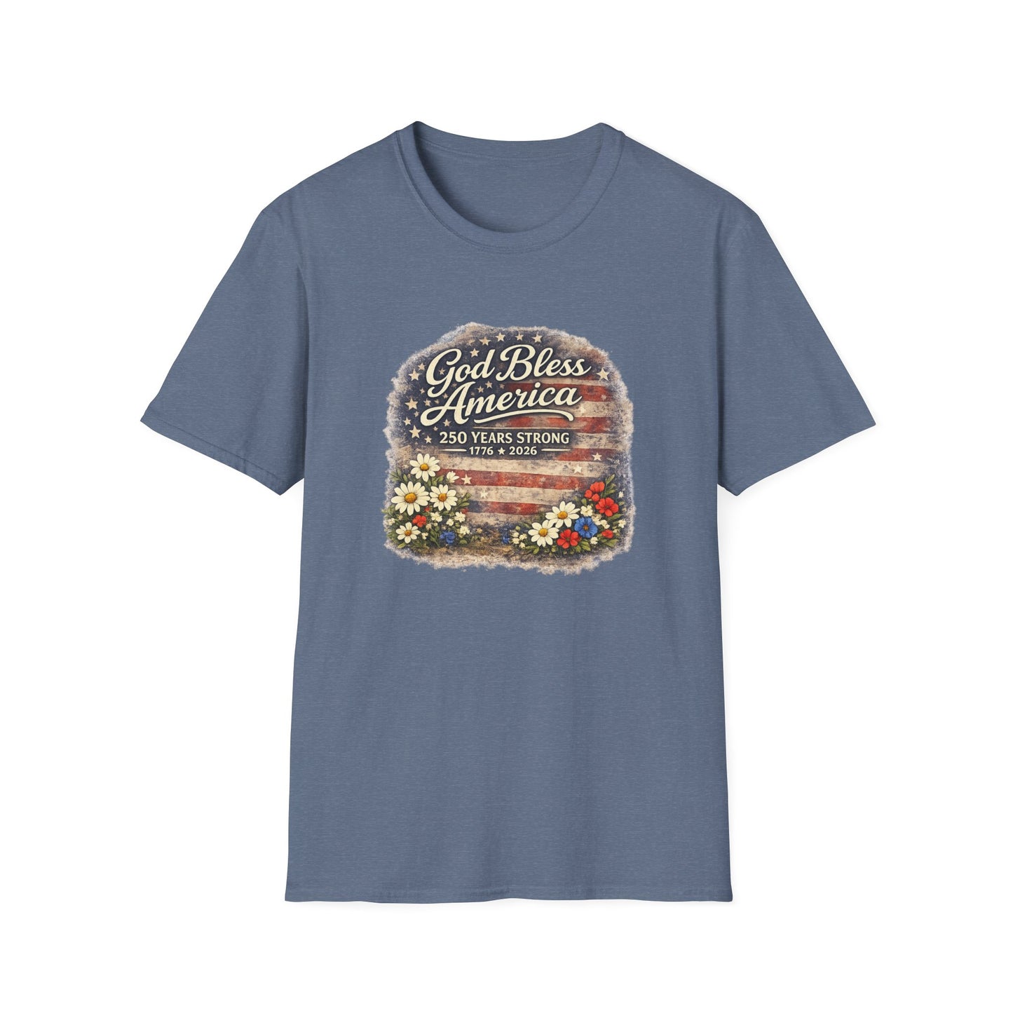 God Bless America 250 Years T-Shirt — Patriotic 1776–2026 Floral Flag Tee