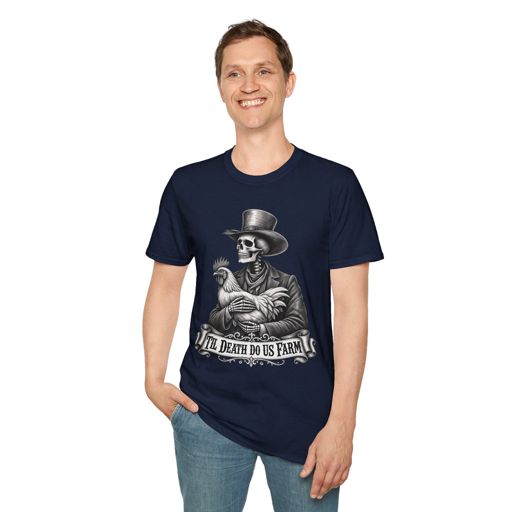 Til Death Do Us Farm – Skeleton & Chicken Funny Farm Tee 💀🐓