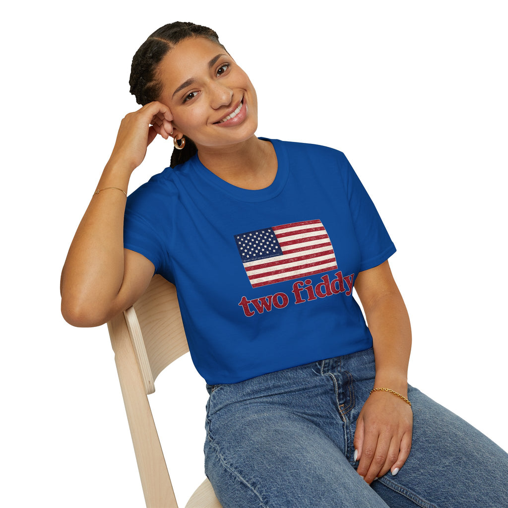 Two Fiddy American Flag T-Shirt — Vintage USA Patriotic Tee