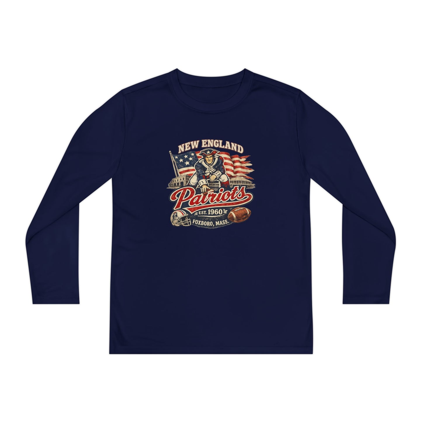 Youth Long Sleeve Patriots Tee – New England Vintage Football Design
