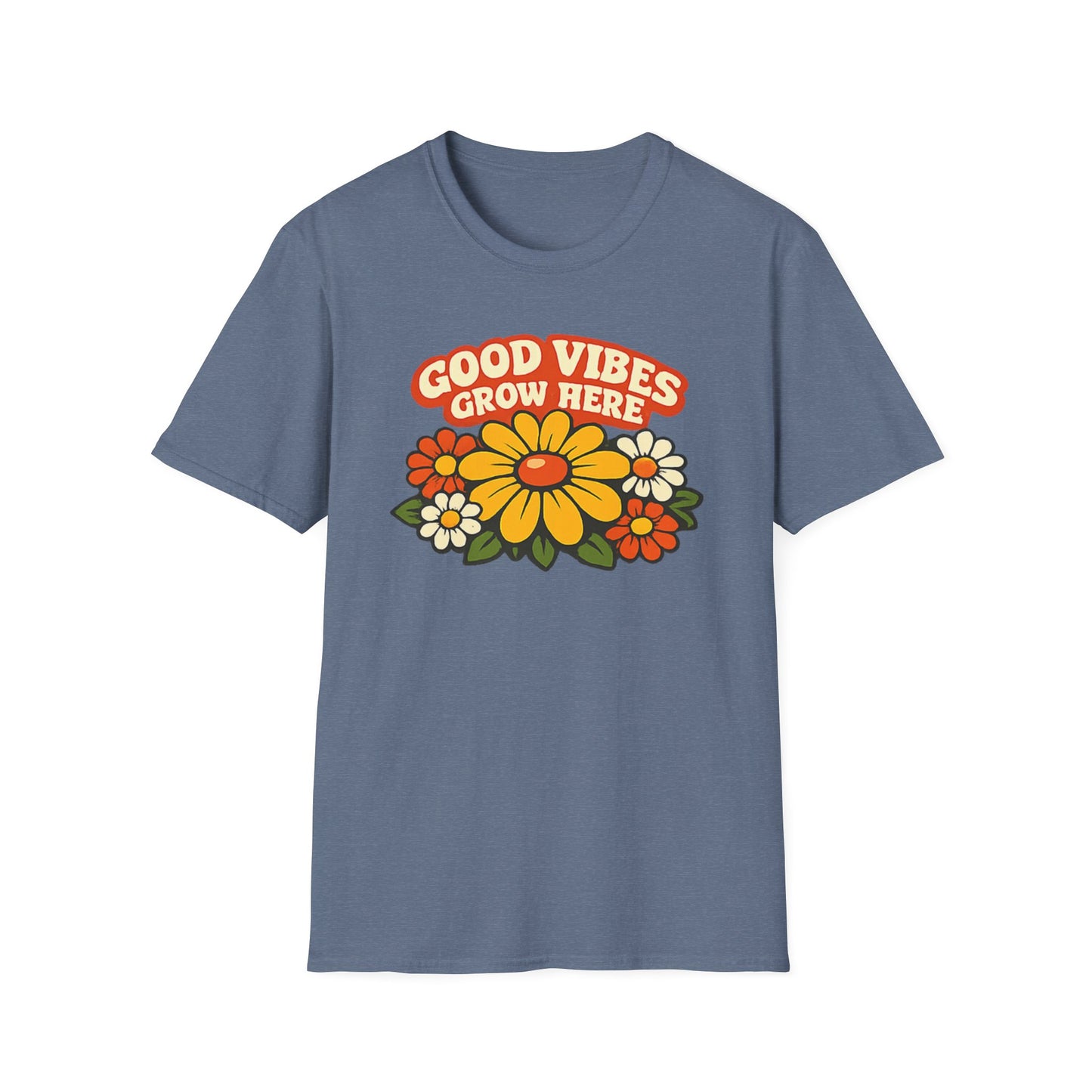 Good Vibes Grow Here Retro T-Shirt — 60s/70s Vintage Floral Tee