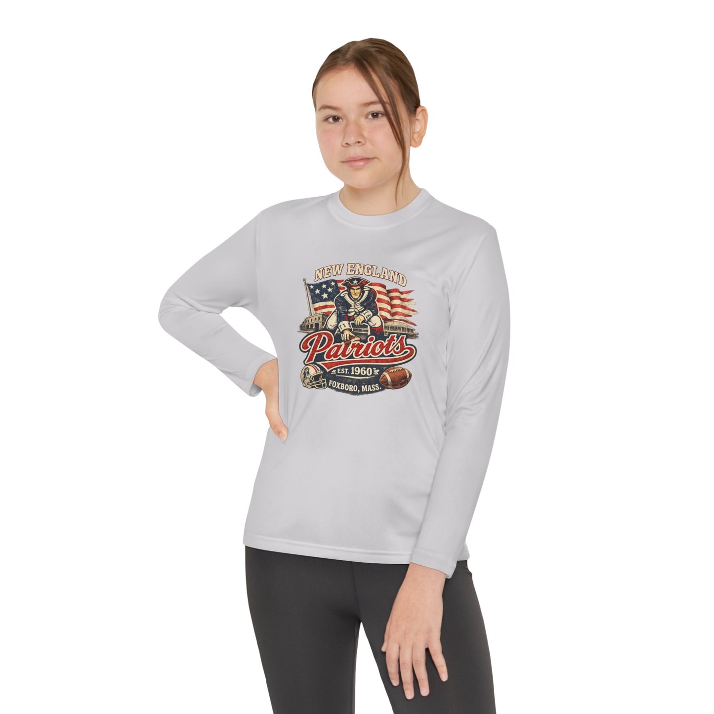 Youth Long Sleeve Patriots Tee – New England Vintage Football Design