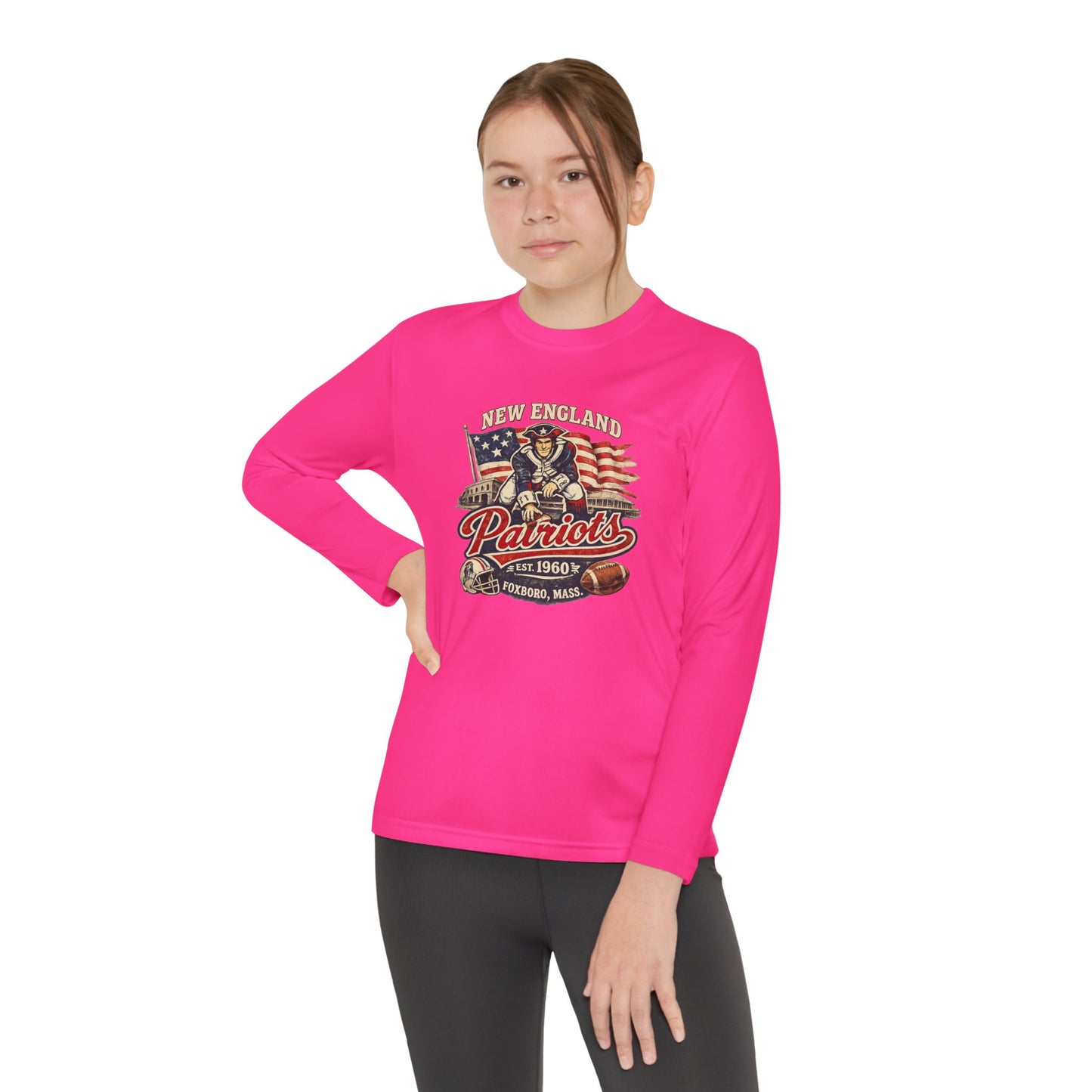 Youth Long Sleeve Patriots Tee – New England Vintage Football Design