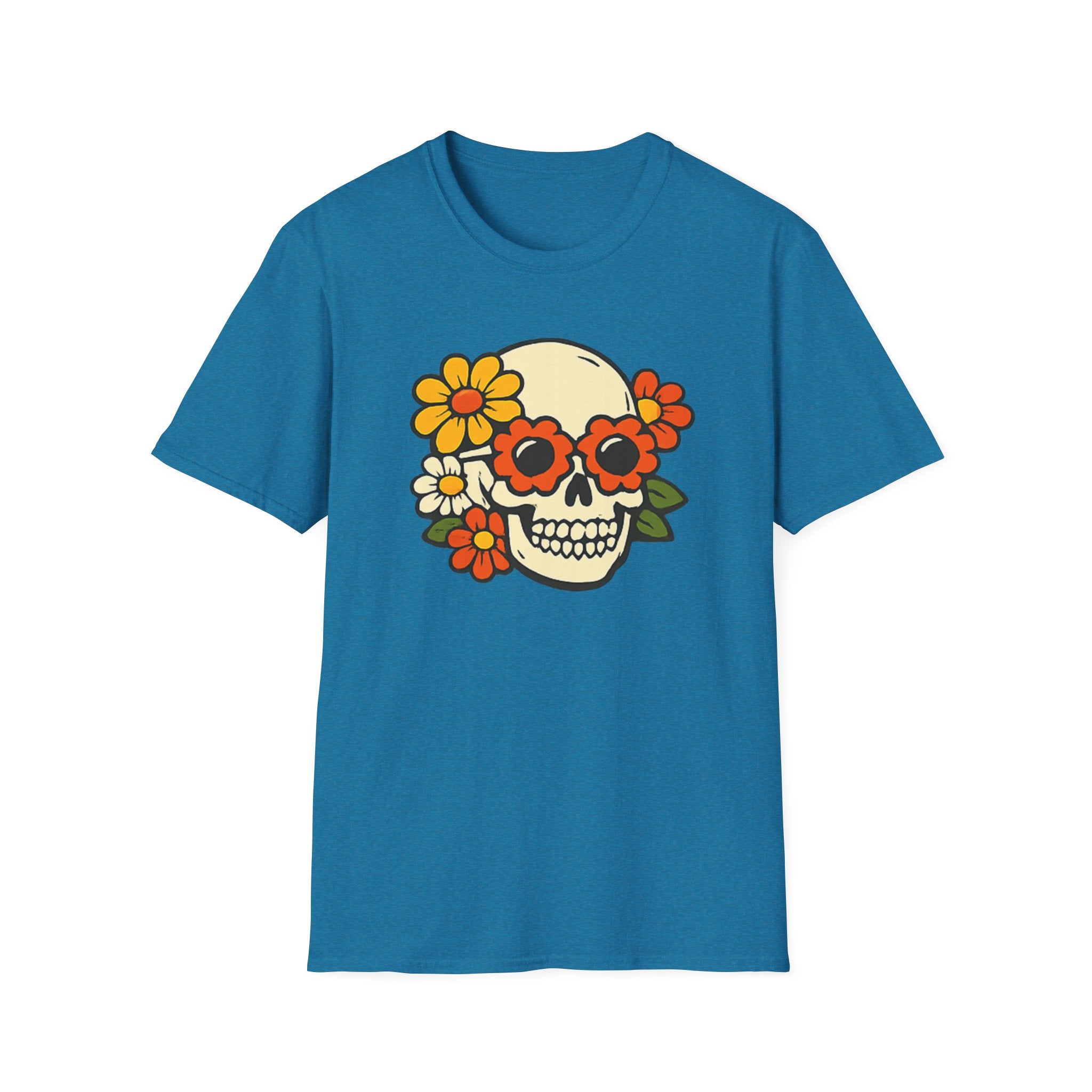 Retro Flower Power Skull T-Shirt — Vintage Floral Skull Tee