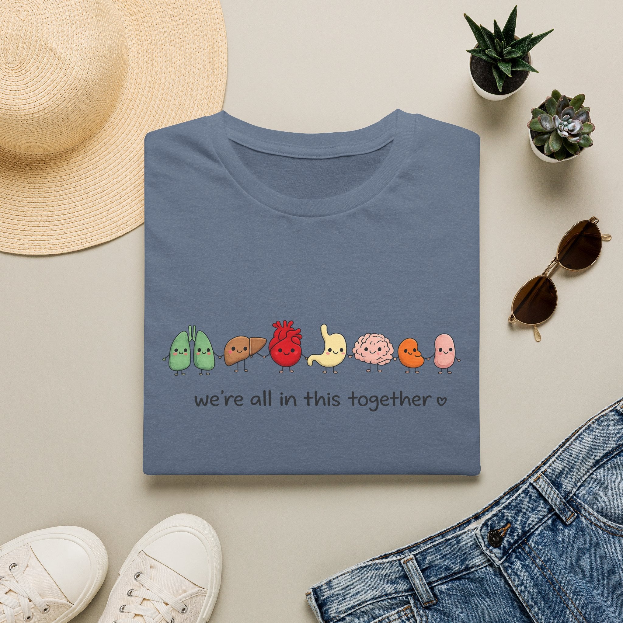 We're All in This Together Cute Organ Organs T-Shirt HEATHER COLORS
