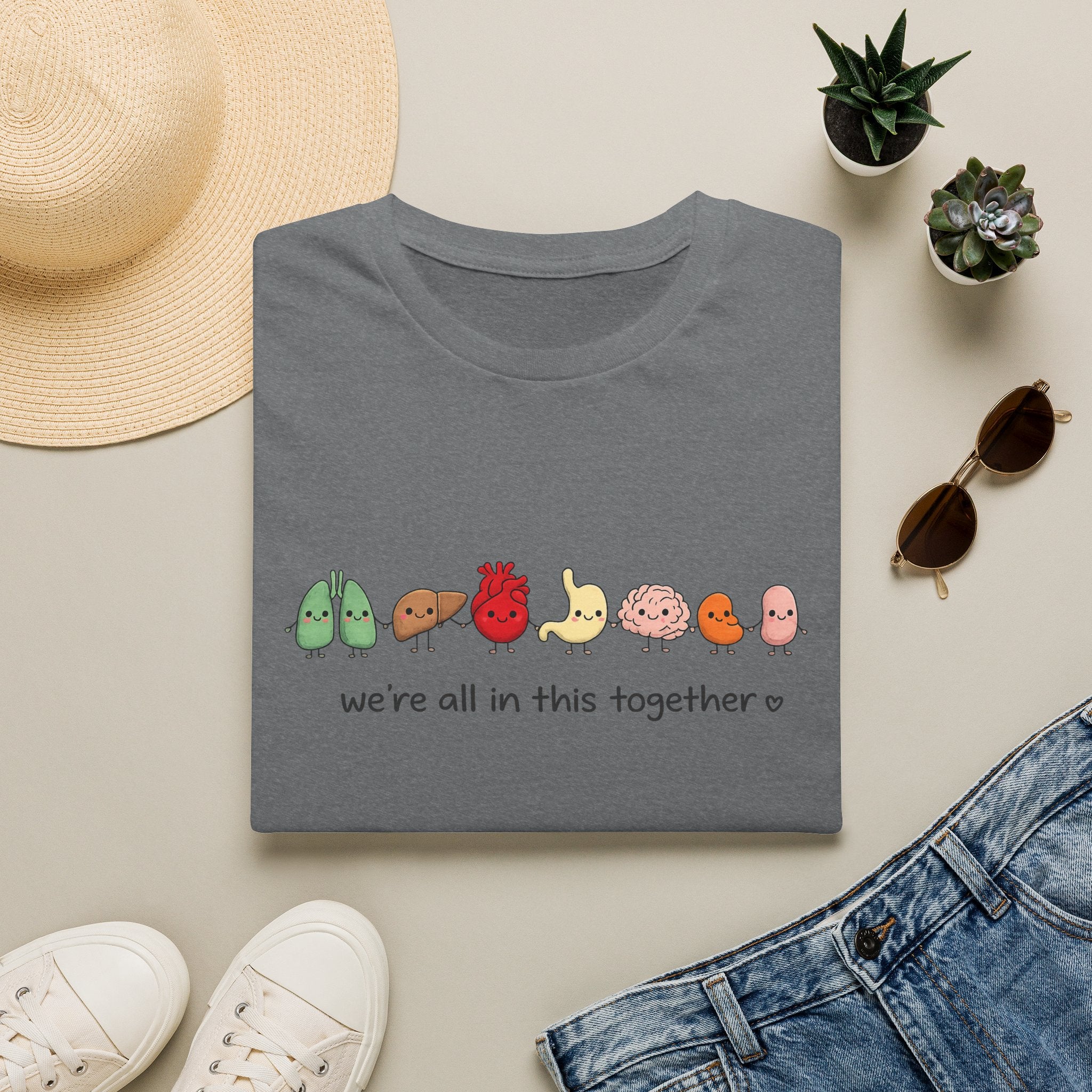 We're All in This Together Cute Organ Organs T-Shirt HEATHER COLORS