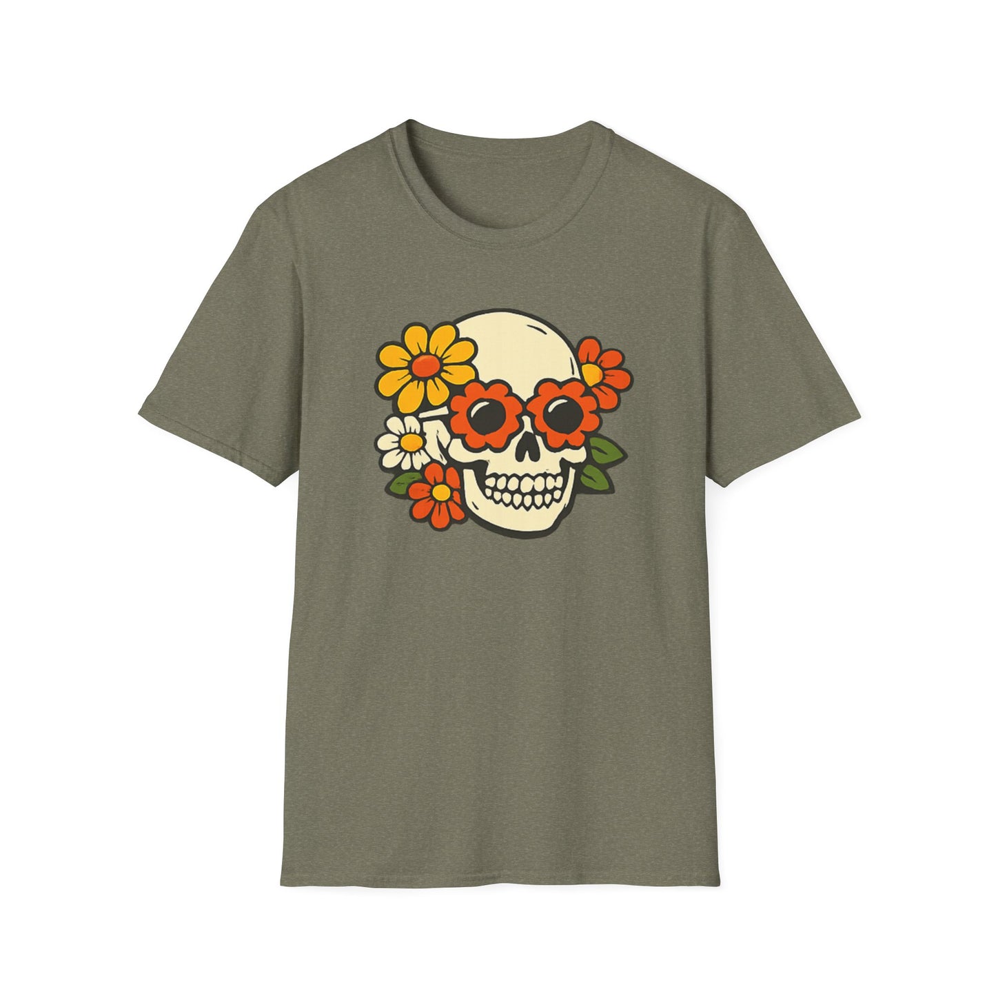 Retro Flower Power Skull T-Shirt — Vintage Floral Skull Tee