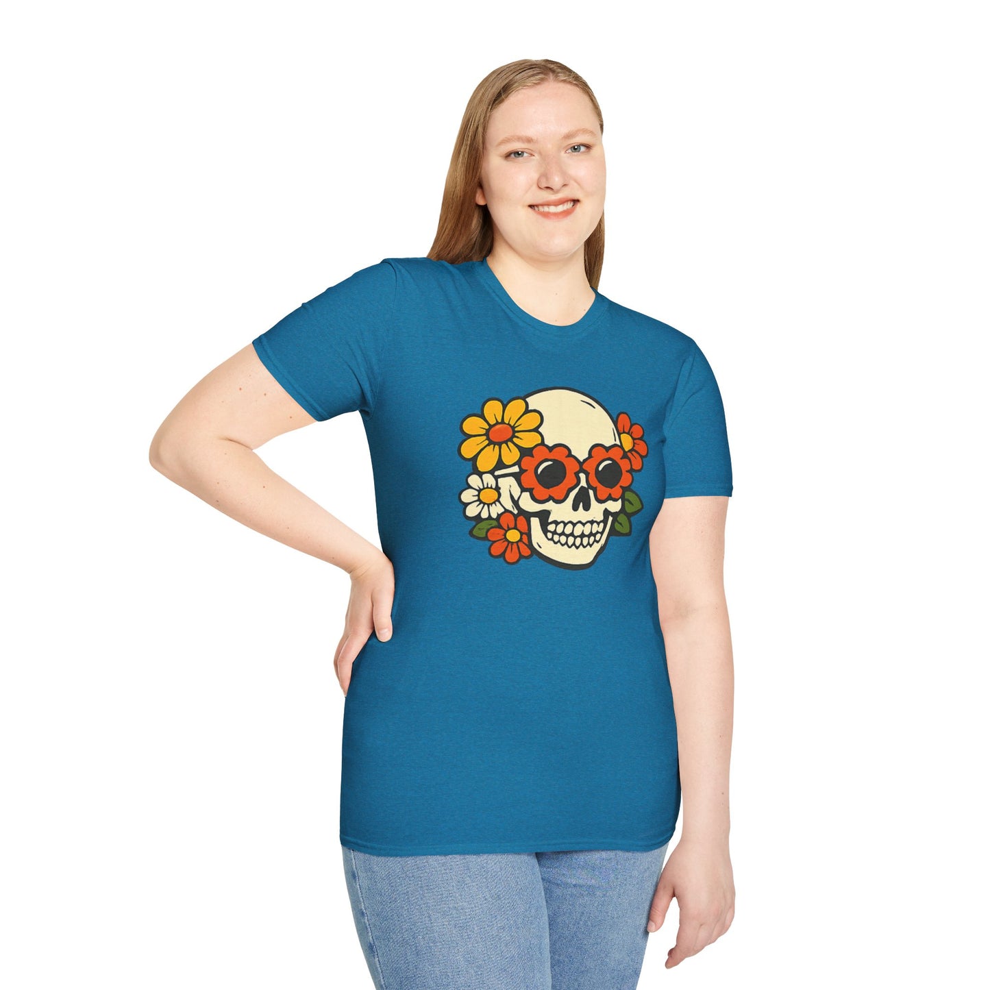 Retro Flower Power Skull T-Shirt — Vintage Floral Skull Tee