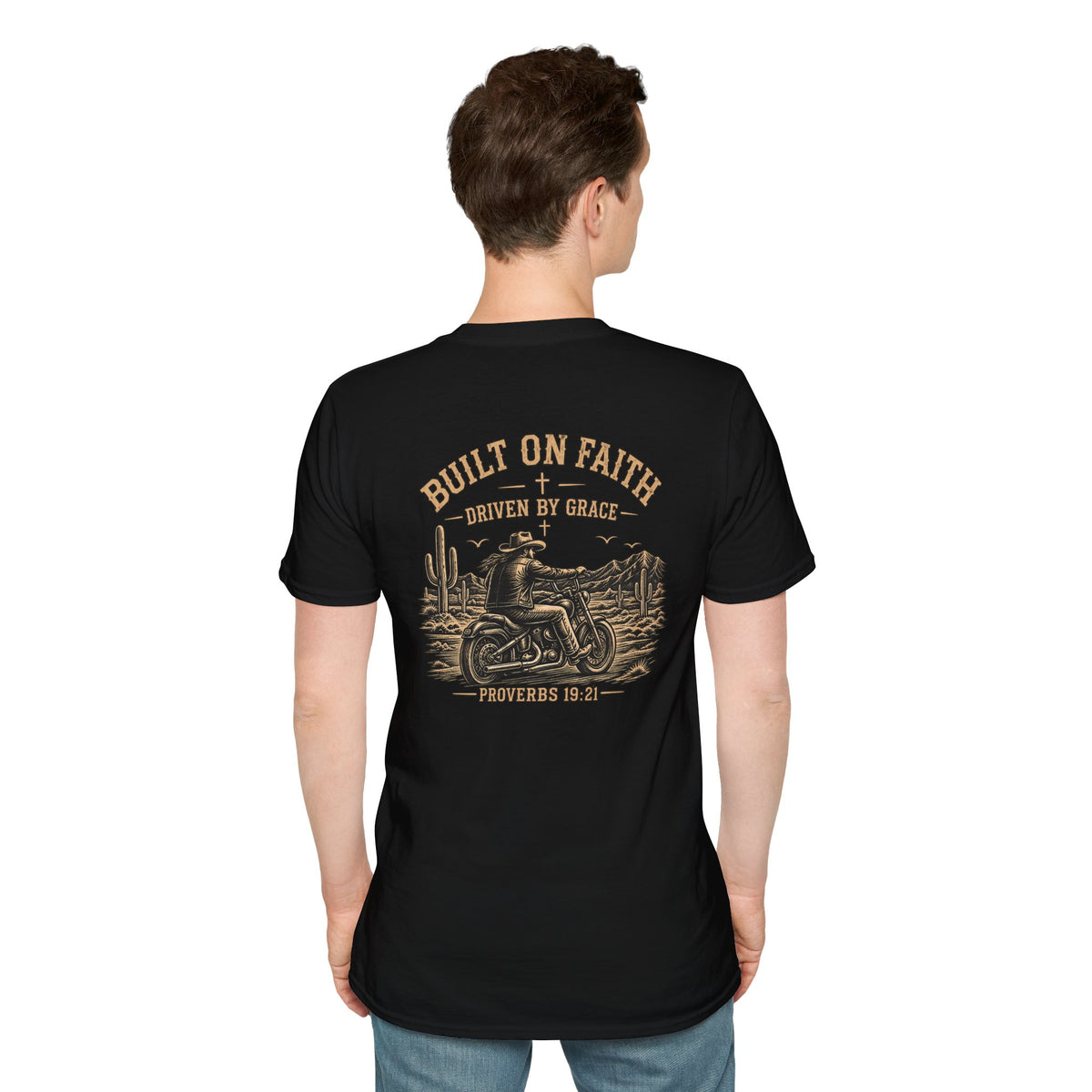 Built on Faith, Driven by Grace – Western Motorcycle Christian Graphic Tee