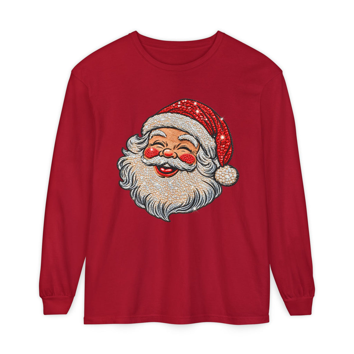 Sparkling Rhinestone Santa Christmas Long Sleeve Tee