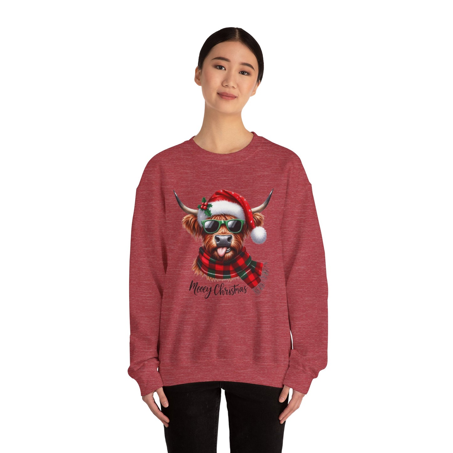 Christmas Highland Cow Sweatshirt – 'Mooey Christmas' Holiday Crewneck