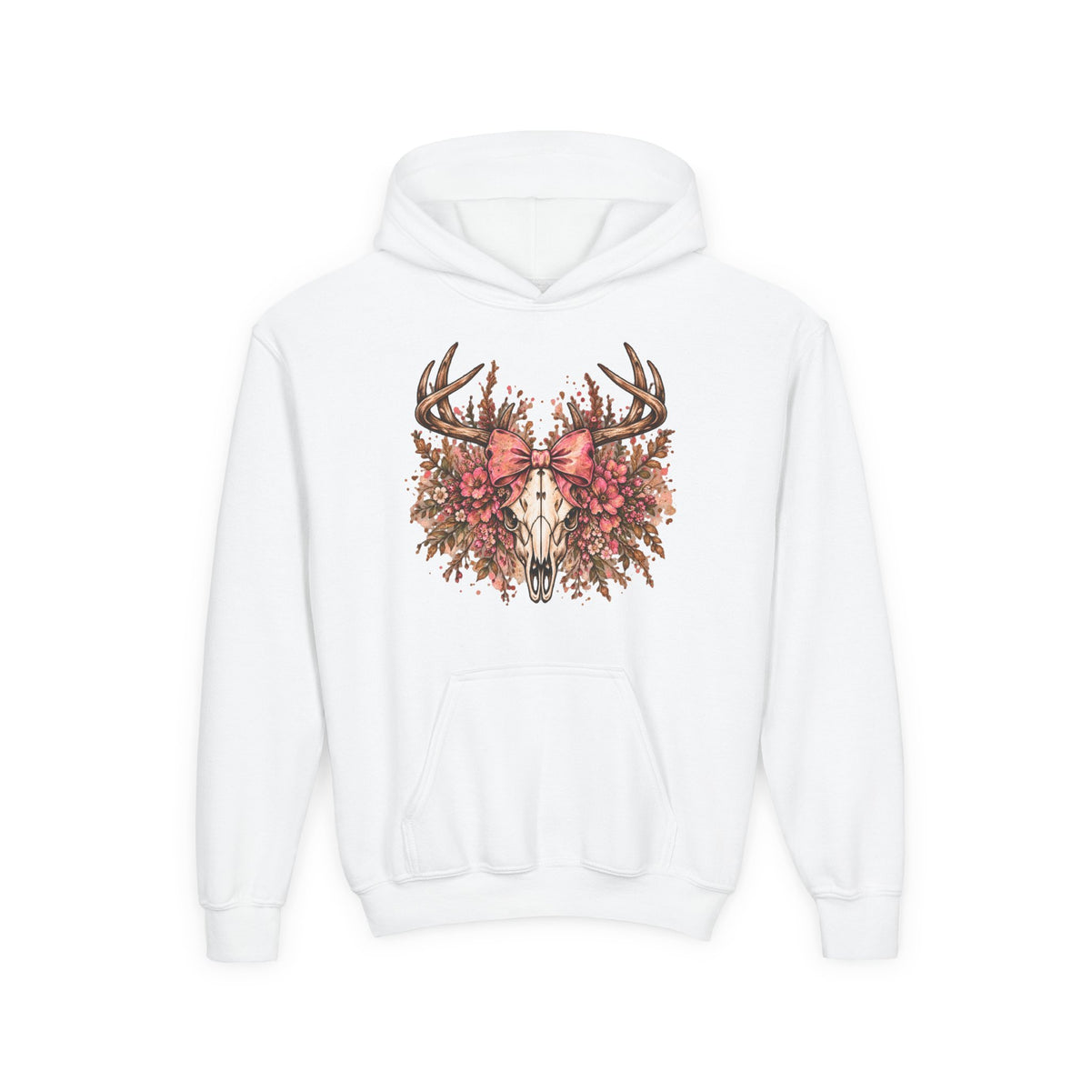 Wildflower Deer Skull Antlers Youth Hoodie