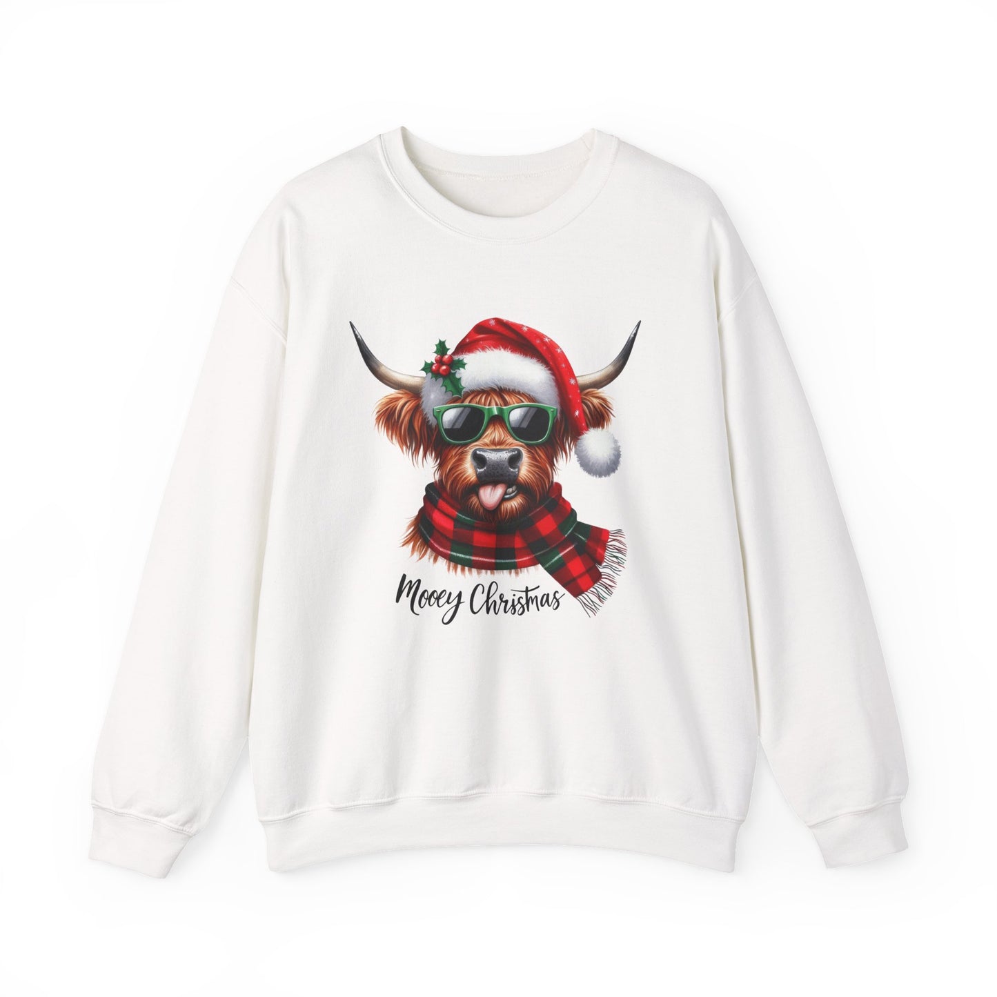 Christmas Highland Cow Sweatshirt – 'Mooey Christmas' Holiday Crewneck