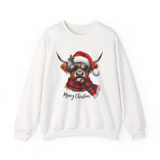 Christmas Highland Cow Sweatshirt – 'Mooey Christmas' Holiday Crewneck