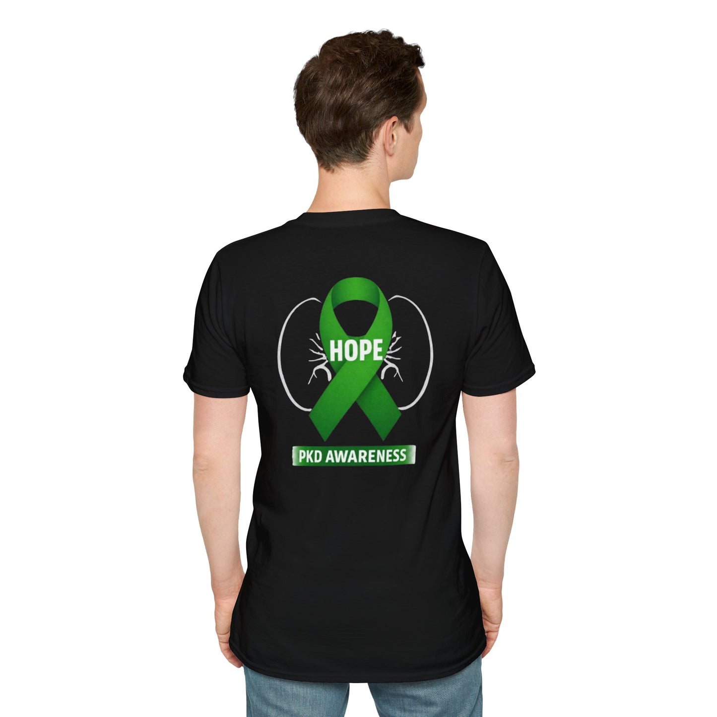 PKD Awareness T-Shirt — Green Hope Ribbon with Kidney Design