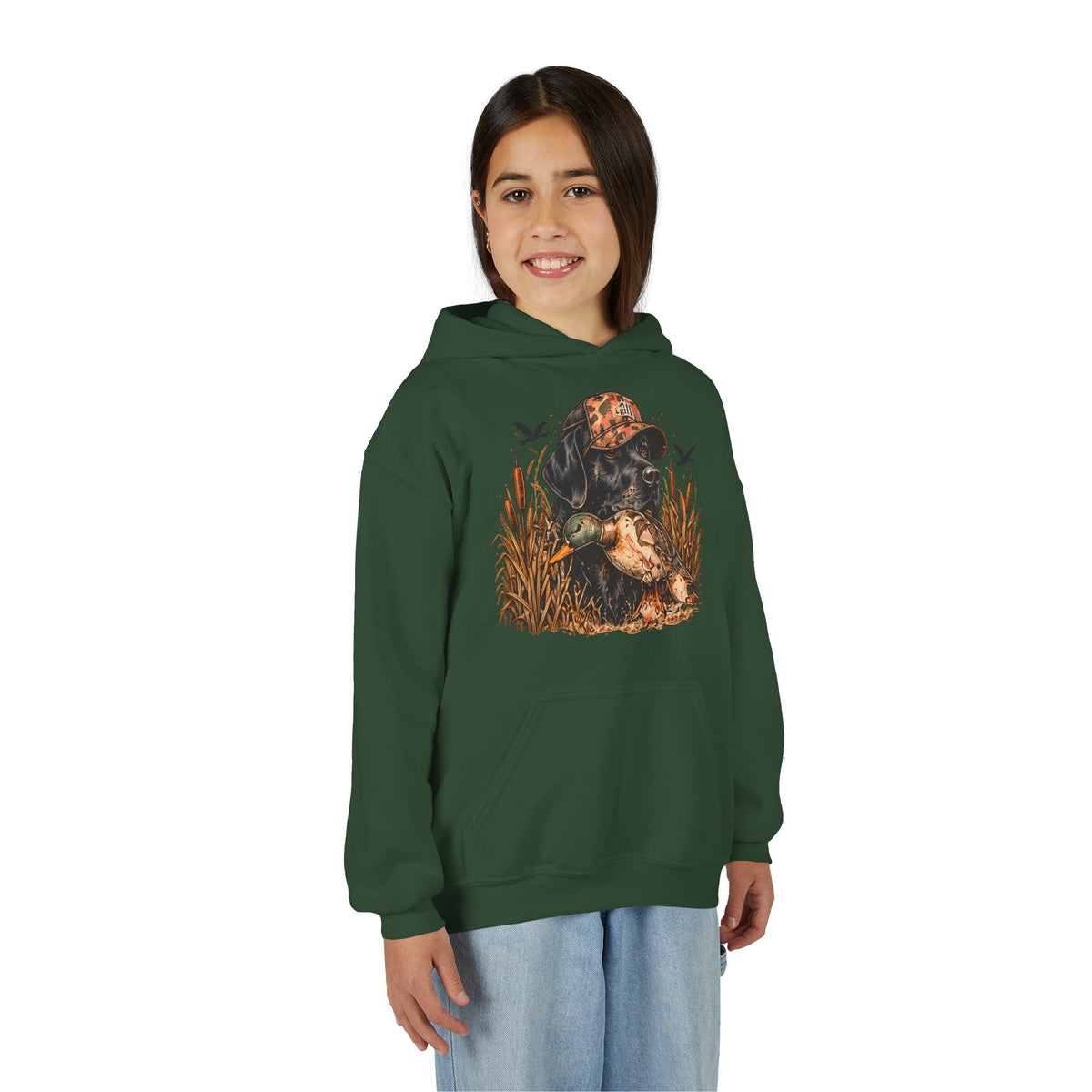 Duck Hunting Black Lab Kids Hoodie