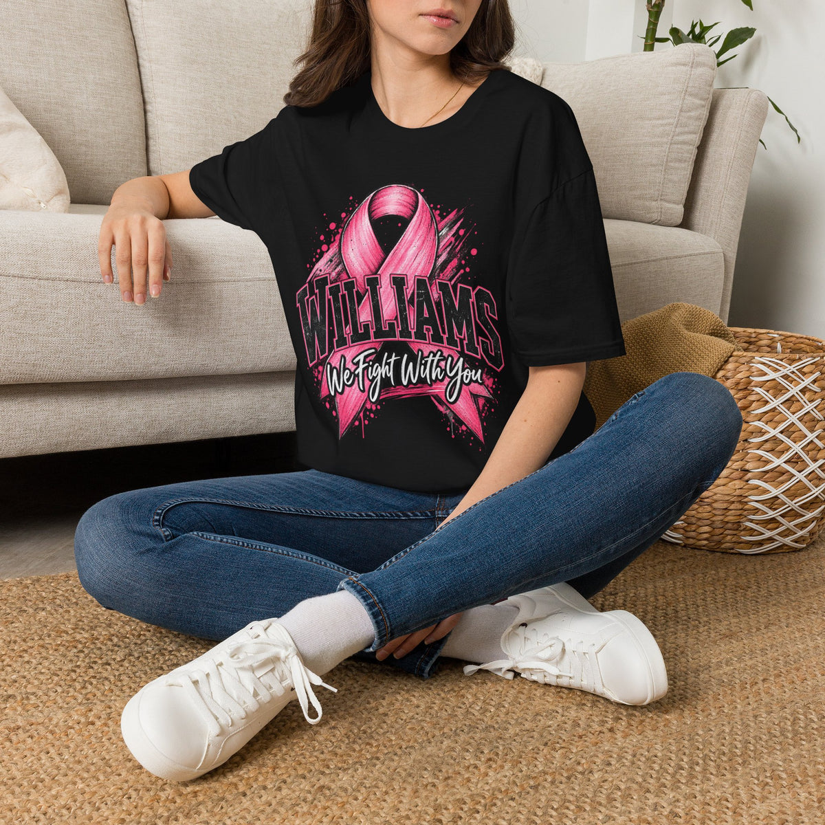 Breast Cancer Awareness T-Shirt — Personalized "Williams" Pink Ribbon Design