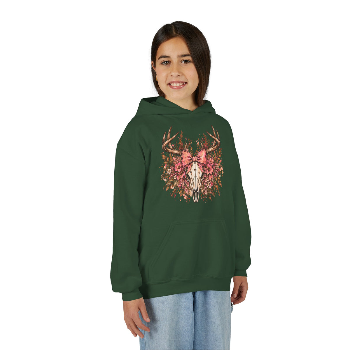 Wildflower Deer Skull Antlers Youth Hoodie