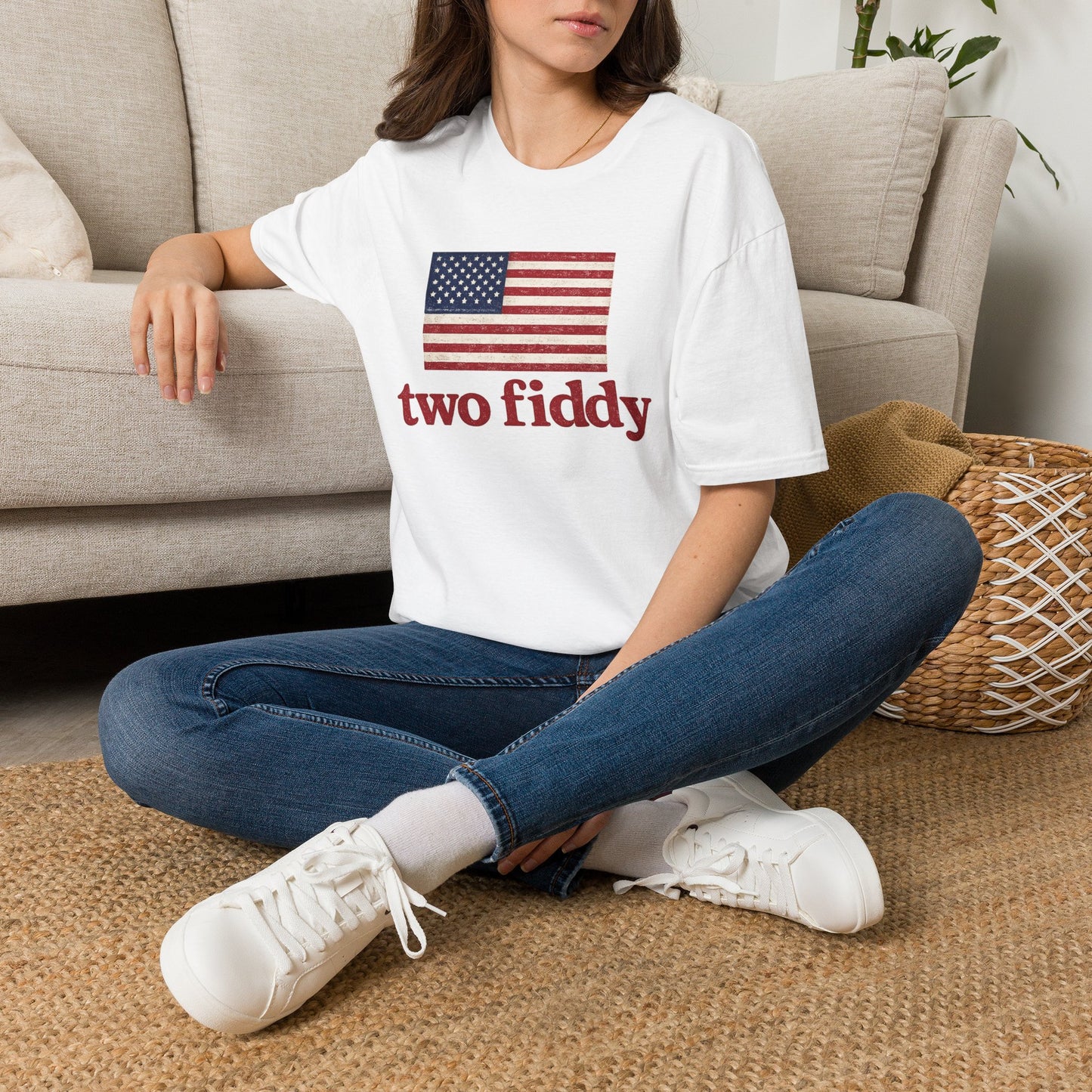 Two Fiddy American Flag T-Shirt — Vintage USA Patriotic Tee