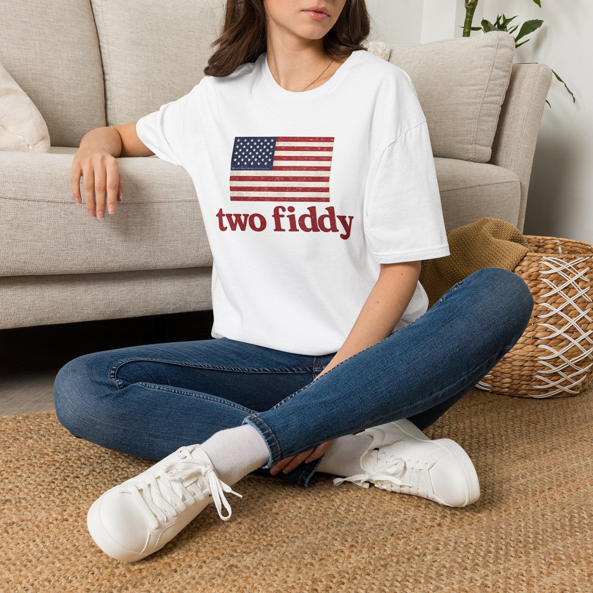 Two Fiddy American Flag T-Shirt — Vintage USA Patriotic Tee