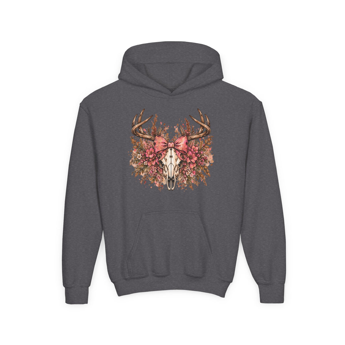 Wildflower Deer Skull Antlers Youth Hoodie