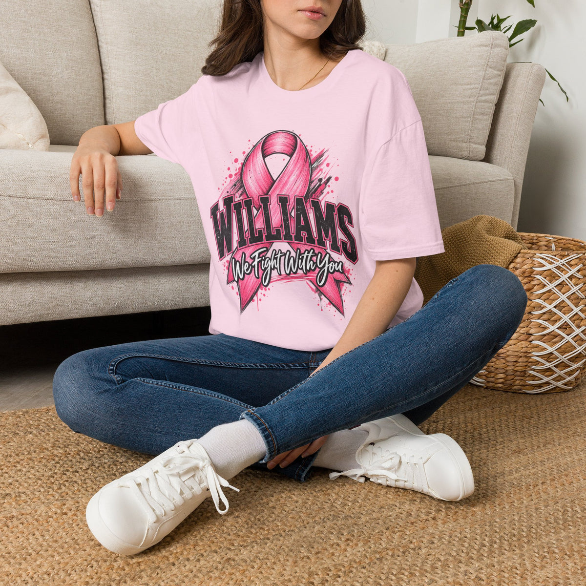 Breast Cancer Awareness T-Shirt — Personalized "Williams" Pink Ribbon Design