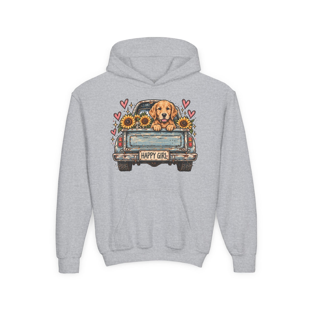 Happy Girl Golden Retriever & Pickup Kids Hoodie
