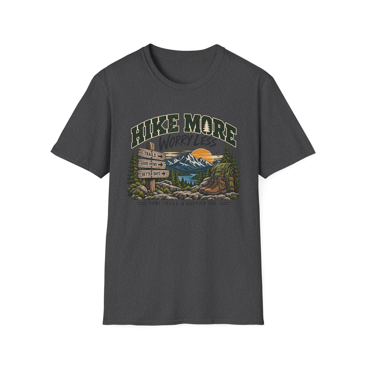 Hike More, Worry Less – Vintage Hiking & Outdoor Graphic Tee