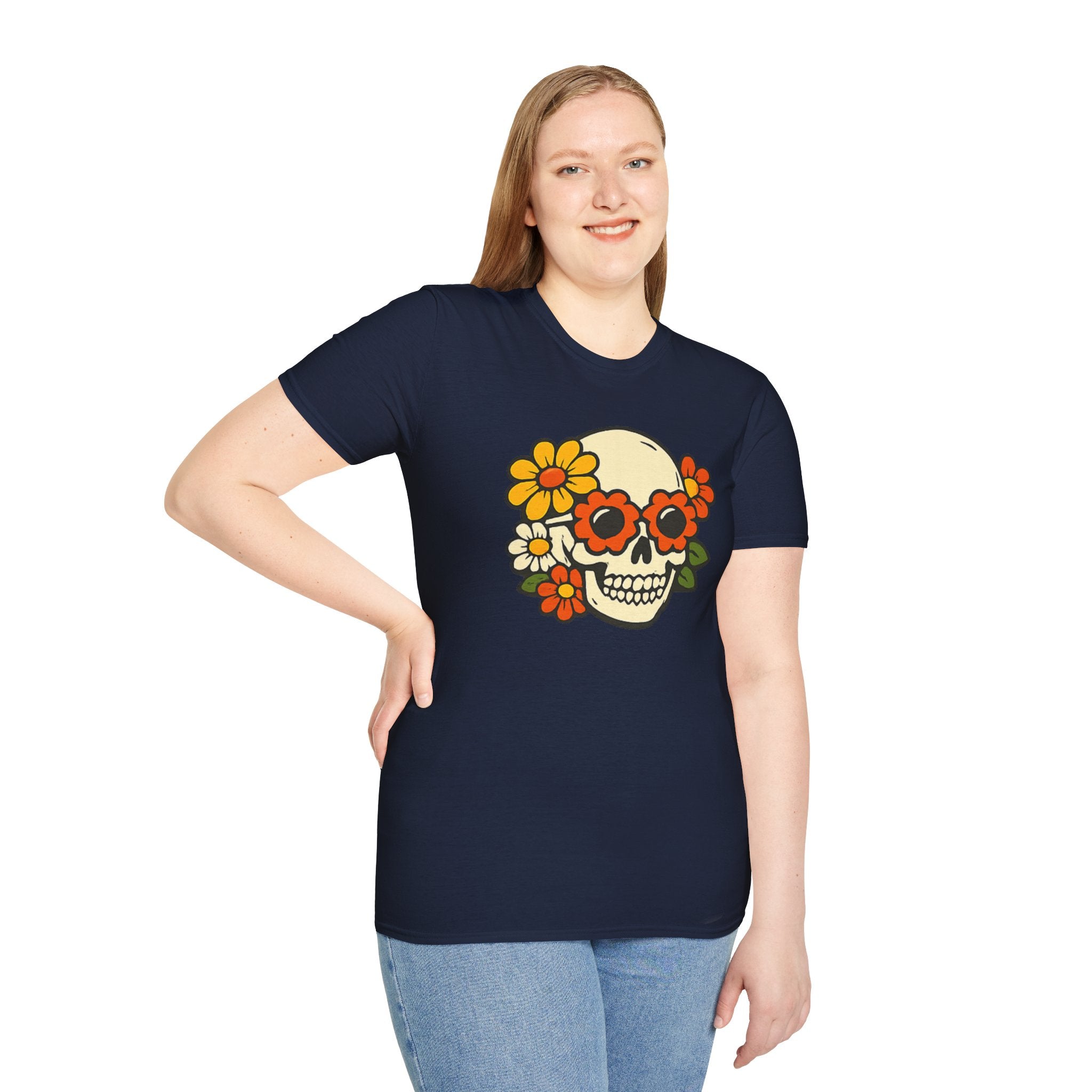 Retro Flower Power Skull T-Shirt — Vintage Floral Skull Tee