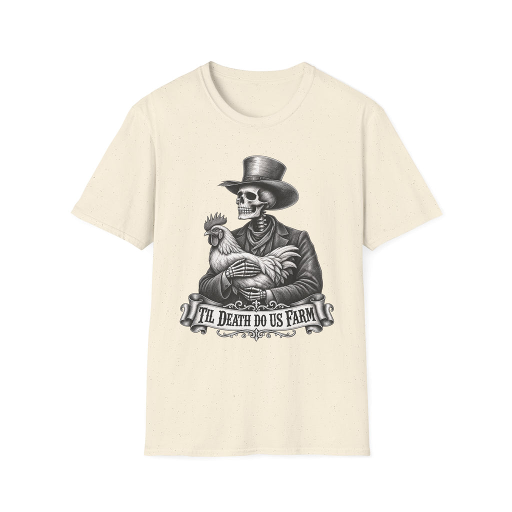 Til Death Do Us Farm – Skeleton & Chicken Funny Farm Tee 💀🐓