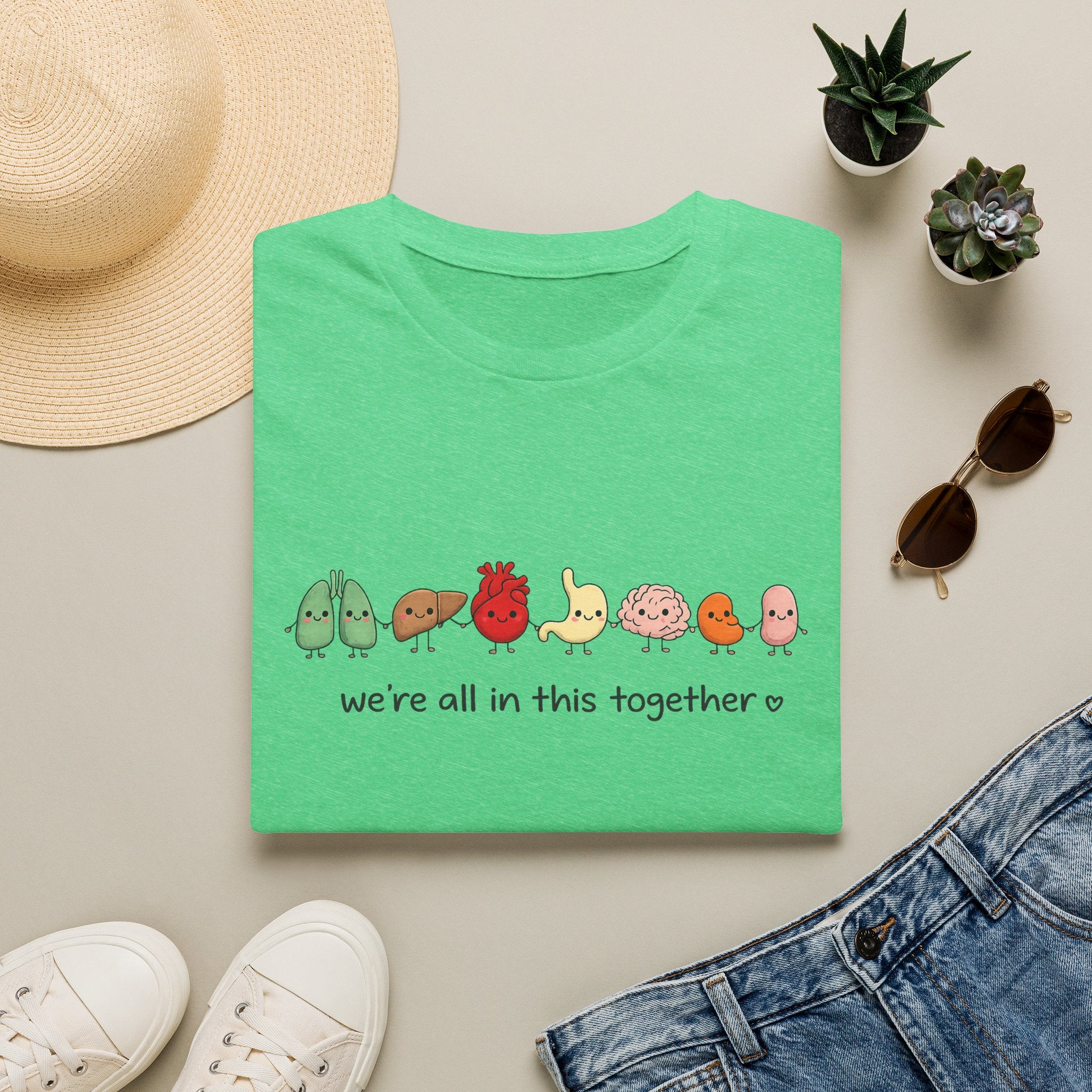 We're All in This Together Cute Organ Organs T-Shirt HEATHER COLORS