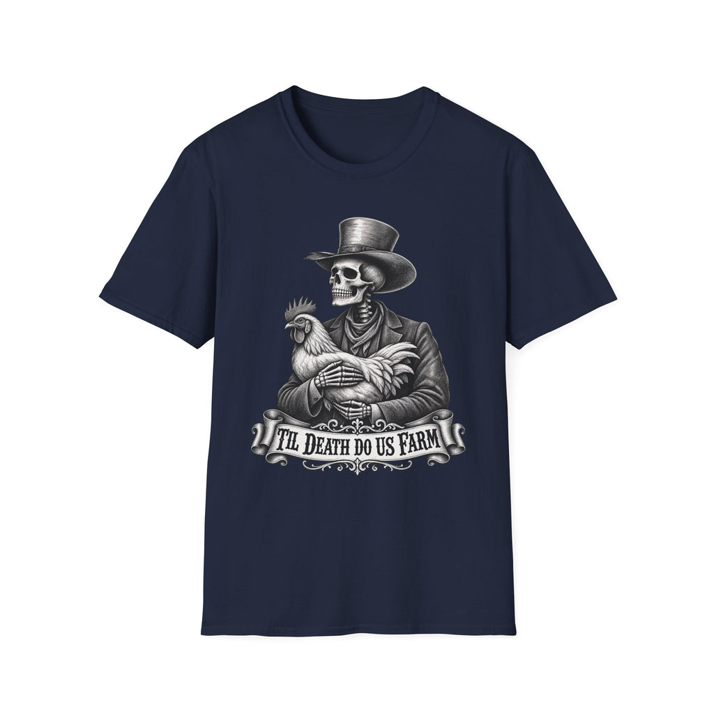 Til Death Do Us Farm – Skeleton & Chicken Funny Farm Tee 💀🐓