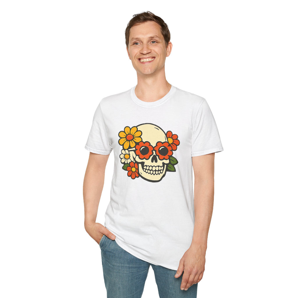 Retro Flower Power Skull T-Shirt — Vintage Floral Skull Tee