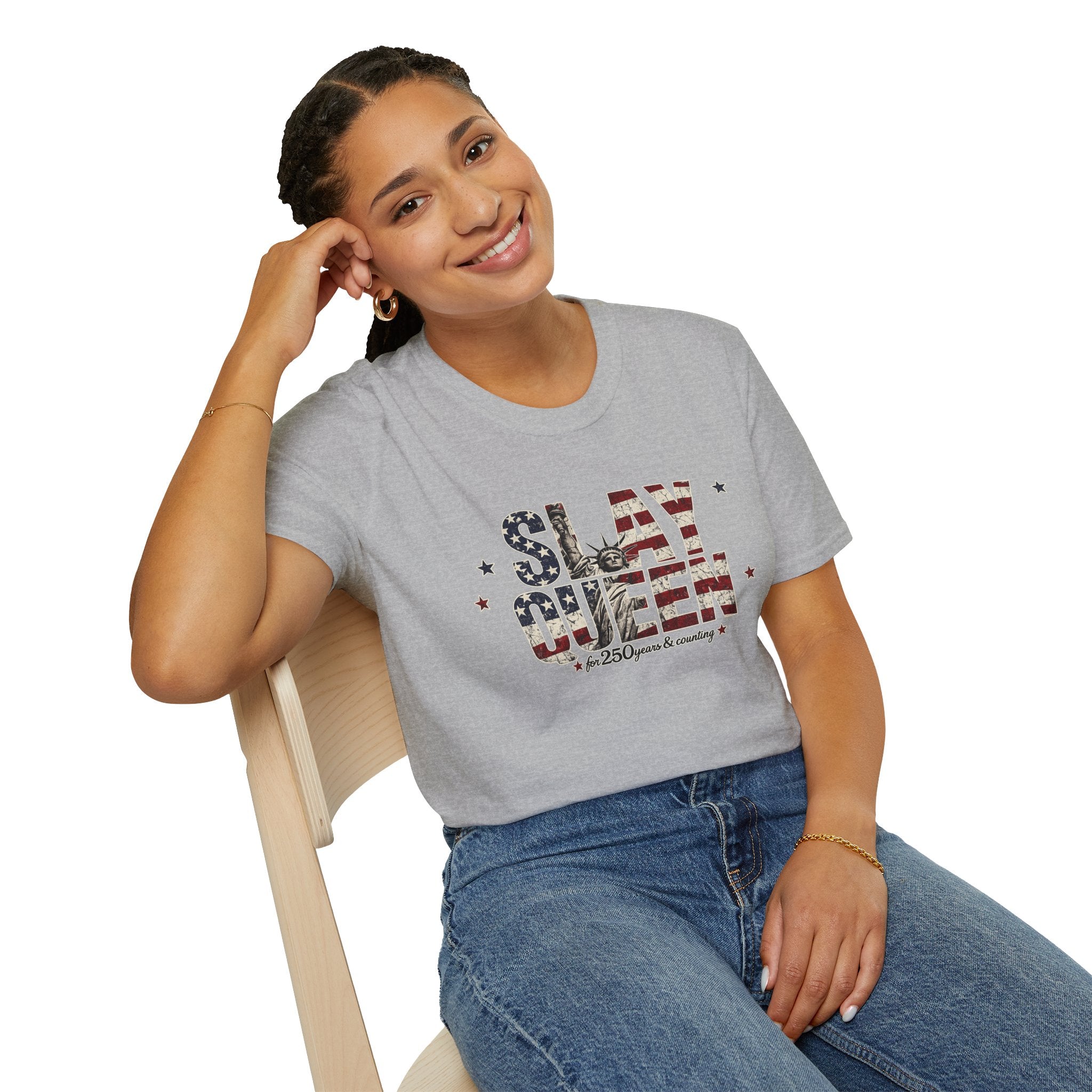 Slay Queen T‑Shirt — American Flag Statue of Liberty Patriotic Graphic Tee