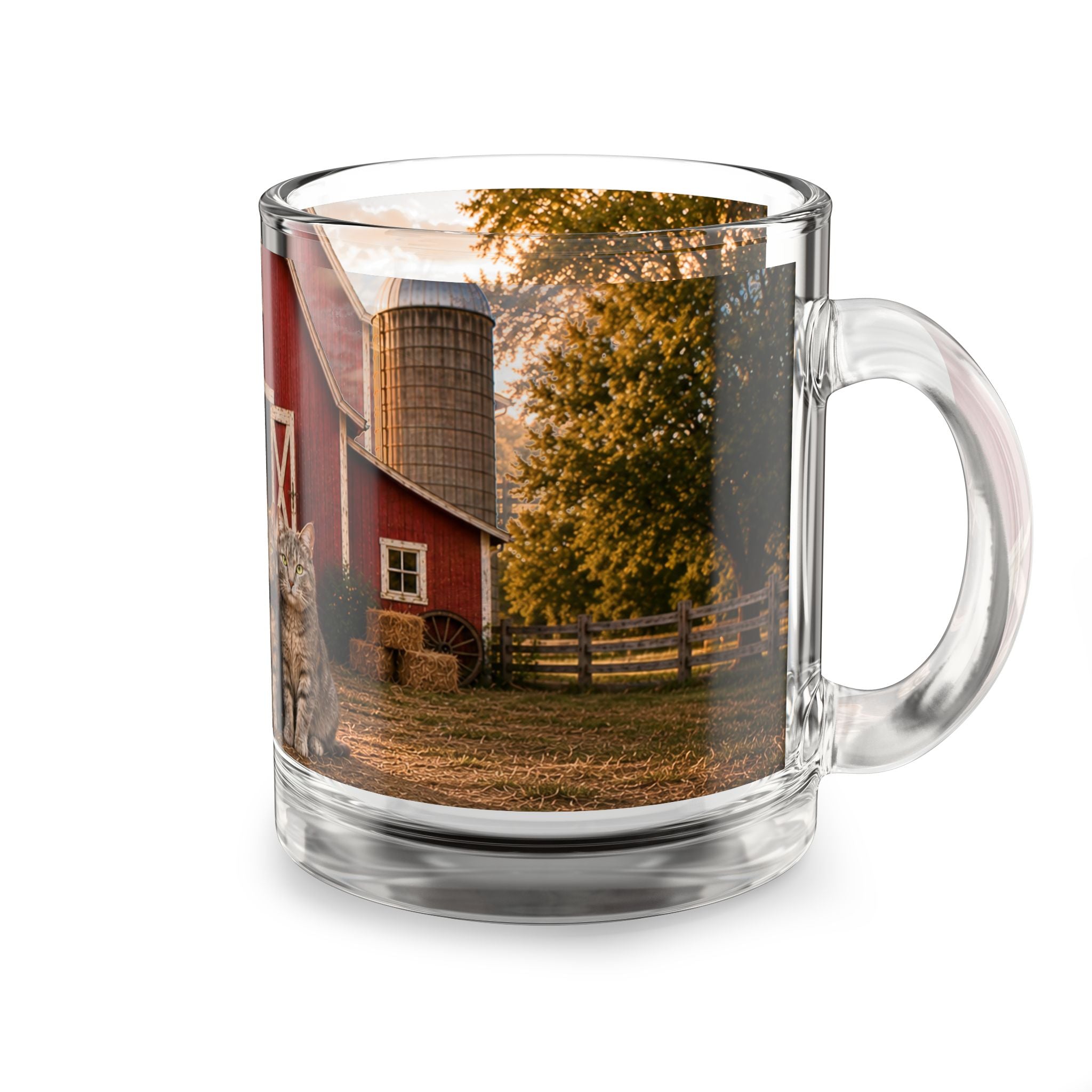Glass Mug — Cozy Barn Cats 10oz | Farmhouse Holiday Coffee Cup